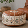 Heritage Floral Storage Ottoman Pouf – Vintage Leather-Style Accent Cover