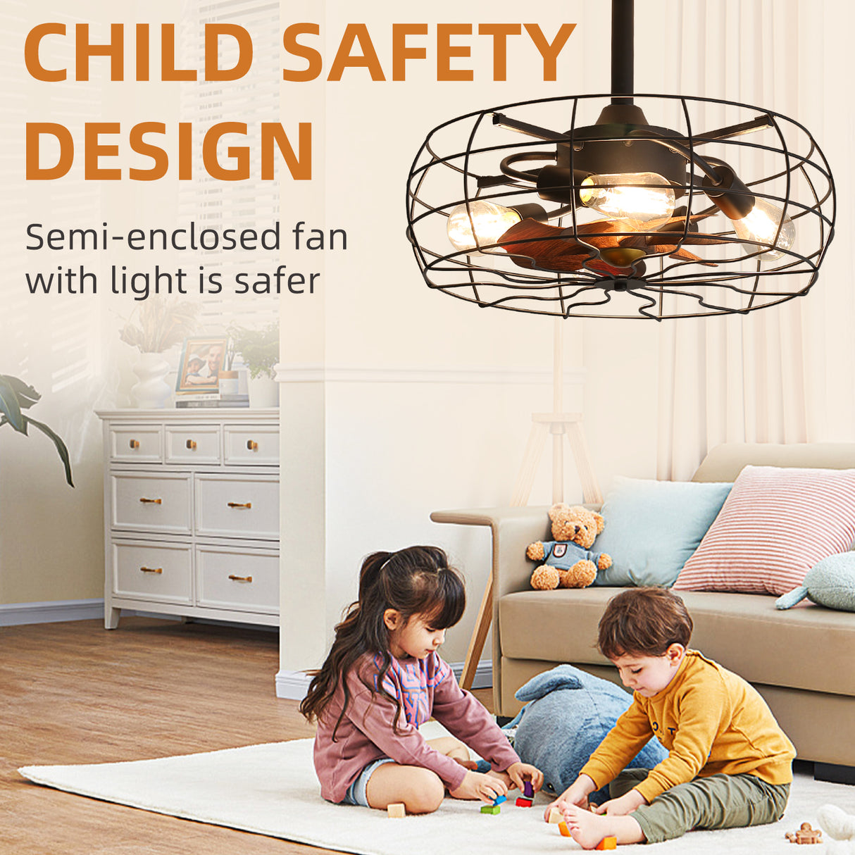 European Style 19inch Cage Retro Ceiling Fan with Lights