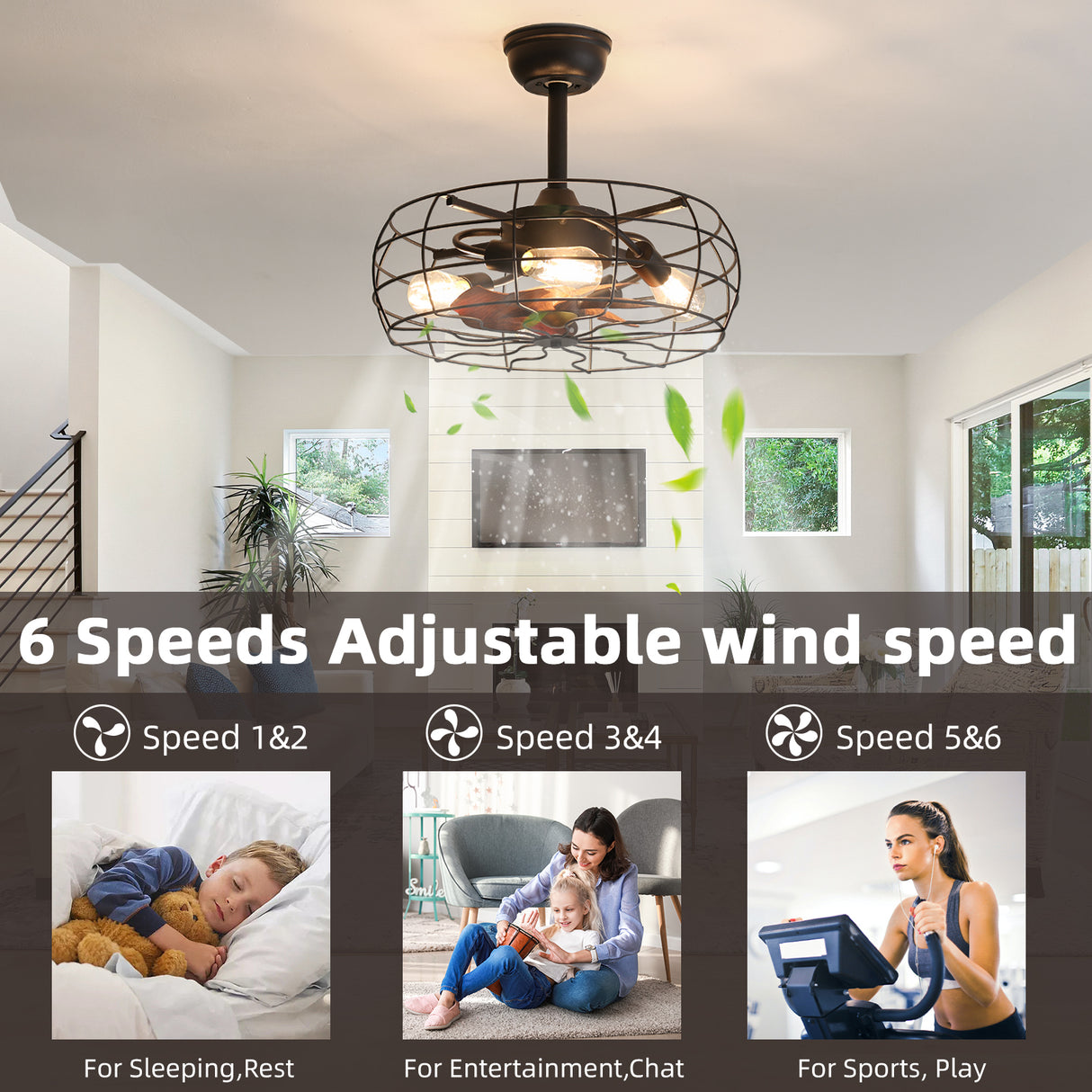 European Style 19inch Cage Retro Ceiling Fan with Lights