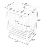 24" White Modern Sleek Bathroom Vanity Elegant Ceramic Sink with Solid Wood Frame Open Style Shelf