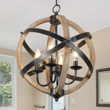 European Style Farmhouse Chandelier - 4-Light Adjustable Rustic Wood Fixture