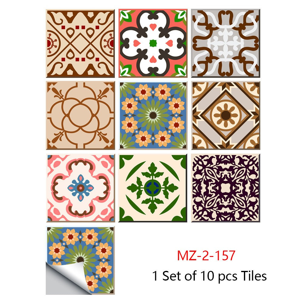 Mosaic 10-Piece Imitation Ceramic Tile Stickers Set for Home Decoration