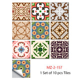 Mosaic 10-Piece Imitation Ceramic Tile Stickers Set for Home Decoration