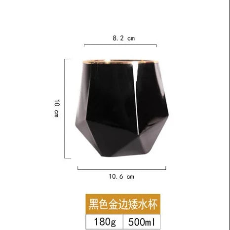 Pure Black Crystal Golden Edge Wine Glass Goblet Light Luxury Irregular Model Room Special Champagne Cup Whiskey Beer Glasses