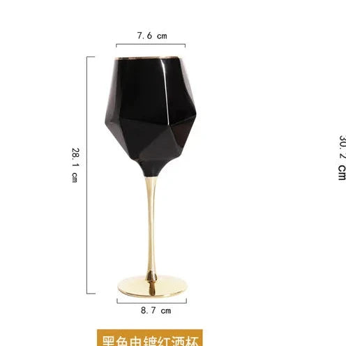 Pure Black Crystal Golden Edge Wine Glass Goblet Light Luxury Irregular Model Room Special Champagne Cup Whiskey Beer Glasses