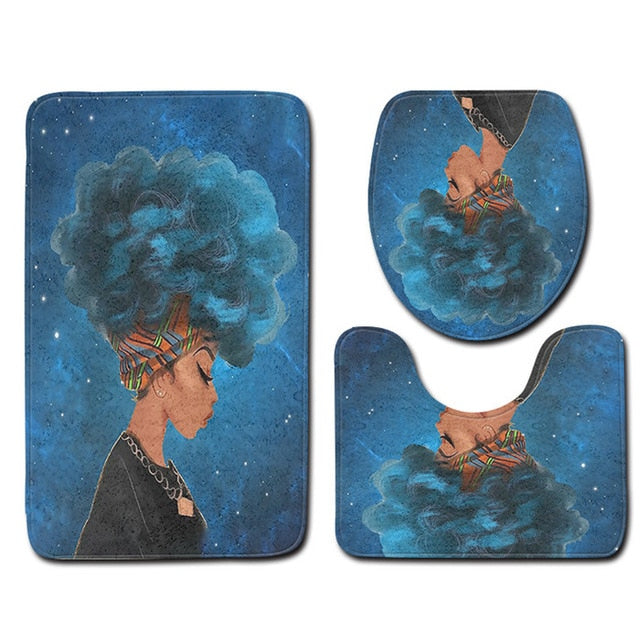 Bathroom Accession 3pcs/Set Star Girl Prited Bathroom Non-Slip Pedestal Rug + Lid Toilet Cover + Bath Mat - Julia M LifeStyles