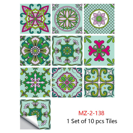 Mosaic 10-Piece Imitation Ceramic Tile Stickers Set for Home Decoration