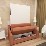 Full size Morden Deisgn vertical Murphy bed with sofa and drawers, white wall bed, space saving hidden bed with new gas pillars