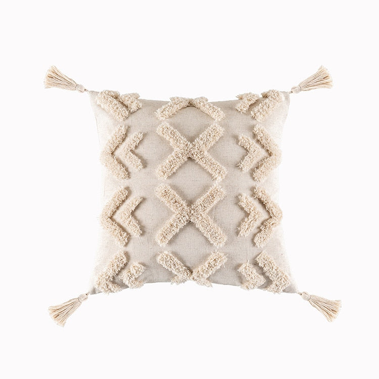 Tassels Cushion Cover 45x45cm - Beige and White Boho Decor - Julia M LifeStyles