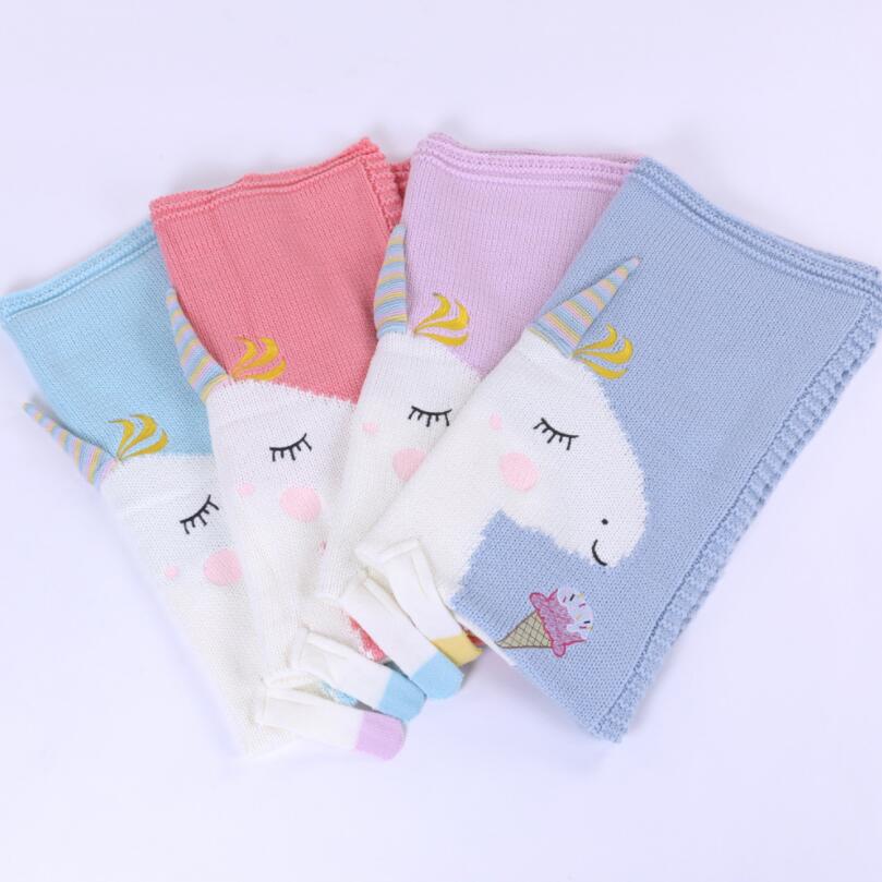 Unicorn Knit Baby Blanket – Soft Warm Swaddle & Bath Towel 60x120cm