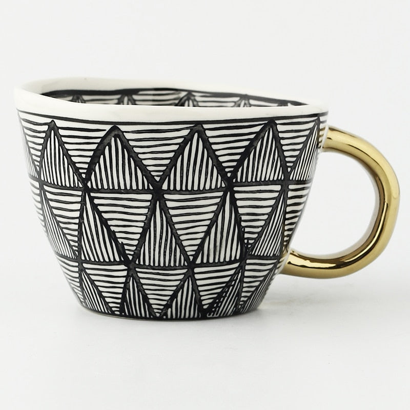 Motif Gold-Handle Ceramic Mug, 350 mL