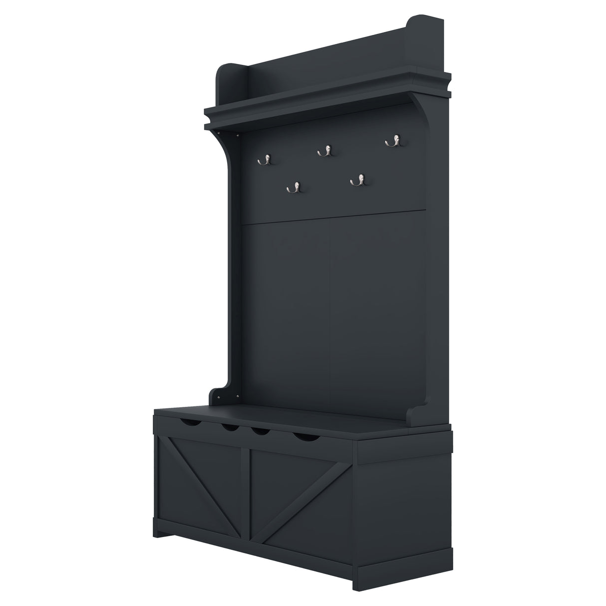 Hall tree with storage desk, entrance desk with drawers and 5 hooks, display rack, dark blue