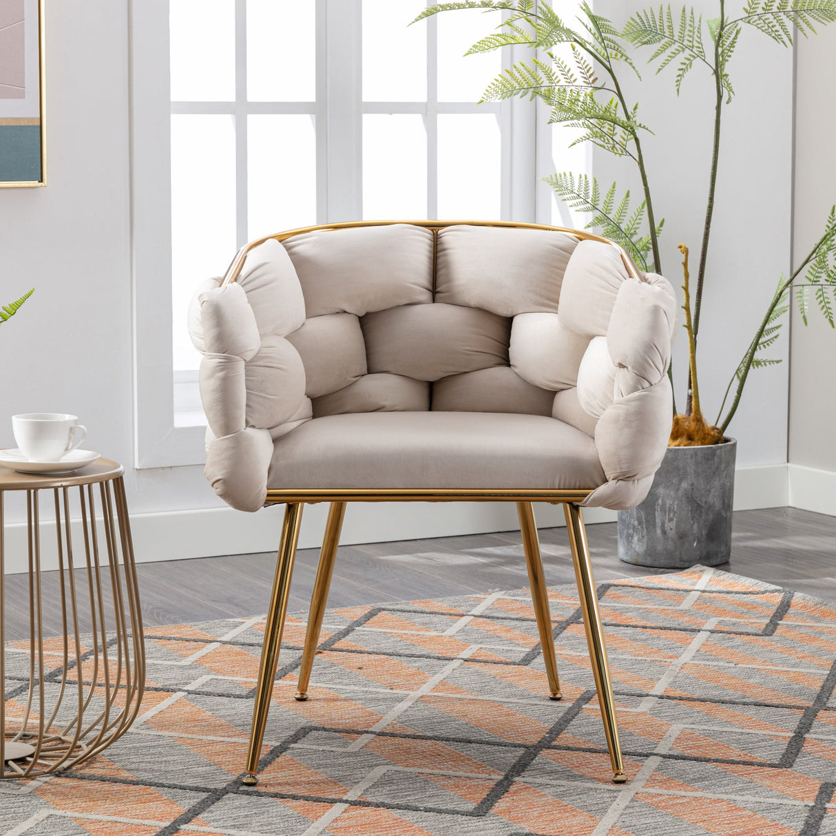 Luxury modern simple leisure velvet single sofa chair bedroom manicure table back chair beige Julia M Home & Kitchen