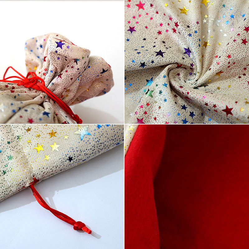Christmas gift bag, gold foil five pointed star children's gift bag, Dutch velvet rainbow drawstring gift bag eprolo