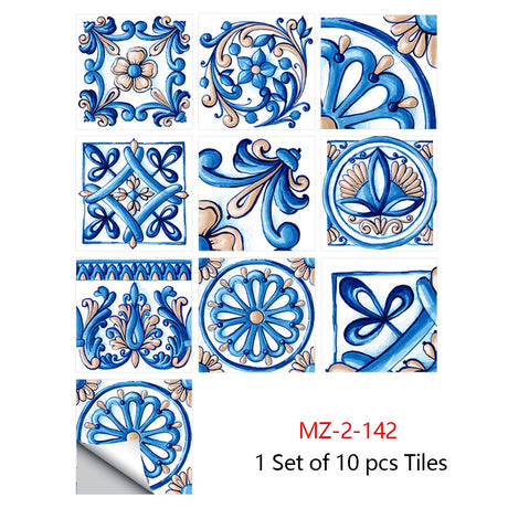 Mosaic 10-Piece Imitation Ceramic Tile Stickers Set for Home Decoration