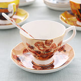 British Luxe Saucer and Spoon Afternoon Tea Cup with Van Gogh Oil Painting Design, Bone China Coffee Cup, Creative Souvenir Ceramic Mug