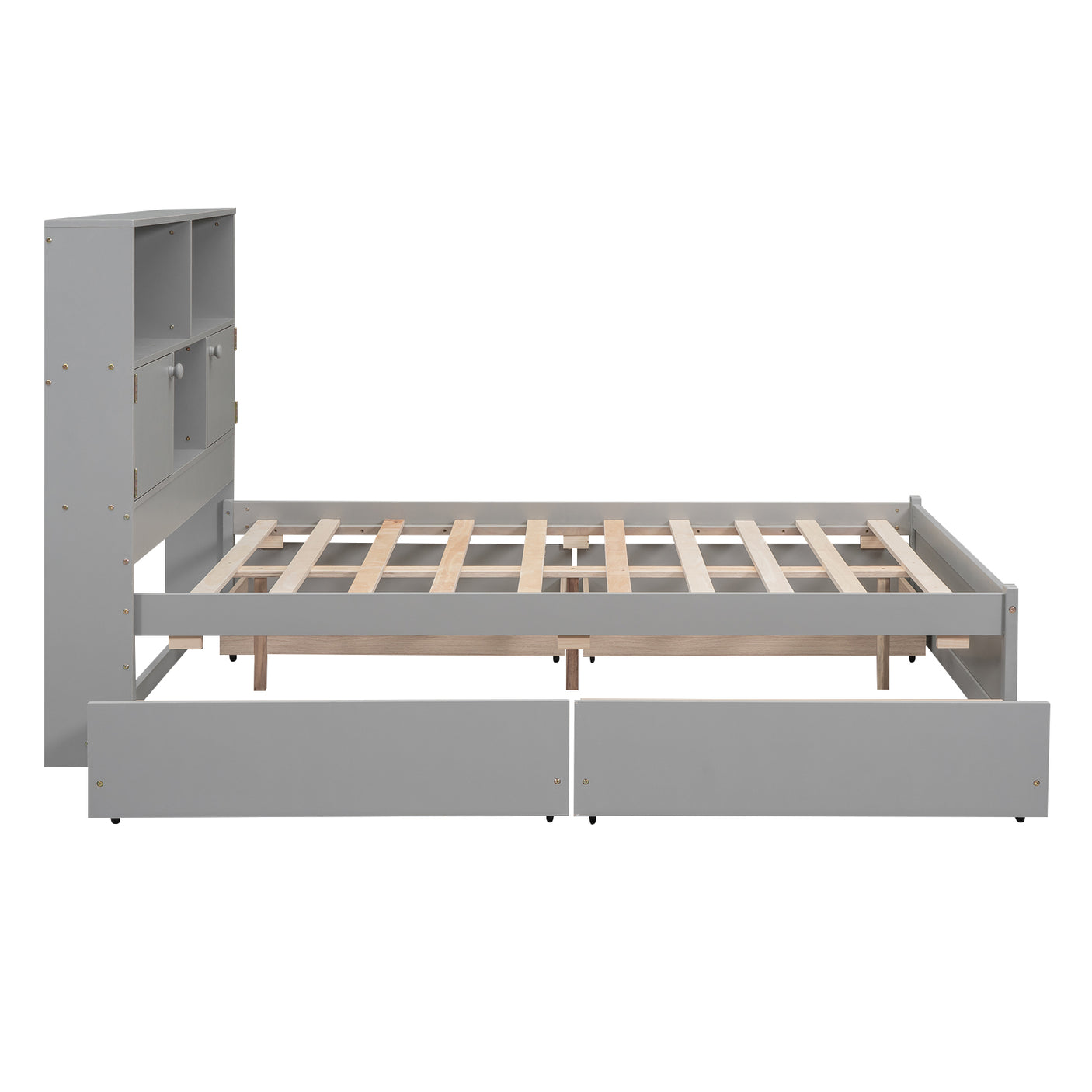 Full Size Platform Bed with Storage Headboard, Charging Station and 4 Drawers, Gray - Julia M LifeStyles