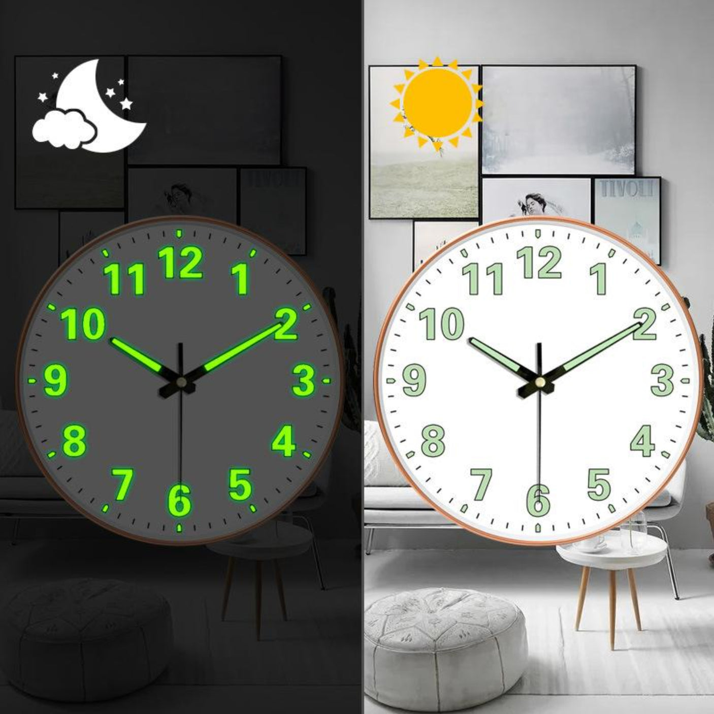 8-inch [20CM] creative living room clock, night light bedroom, simple and non perforated clock wall, clock watch wall - Julia M LifeStyles