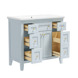 36 inch bathroom vanity with resin sink combination set with 6 drawers and 2 cabinets, storage cabinet vanity set, light blue