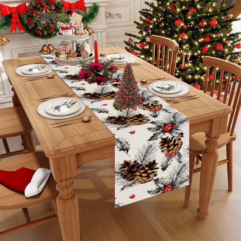 Pinecone Decoration Table Flag Christmas Home Table Decoration Tablecloth Festival Tablecloth Mat Tea Flag