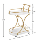 Golden Two-Tier Industrial Style Rolling Bar Cart with Wine & Glass Holders