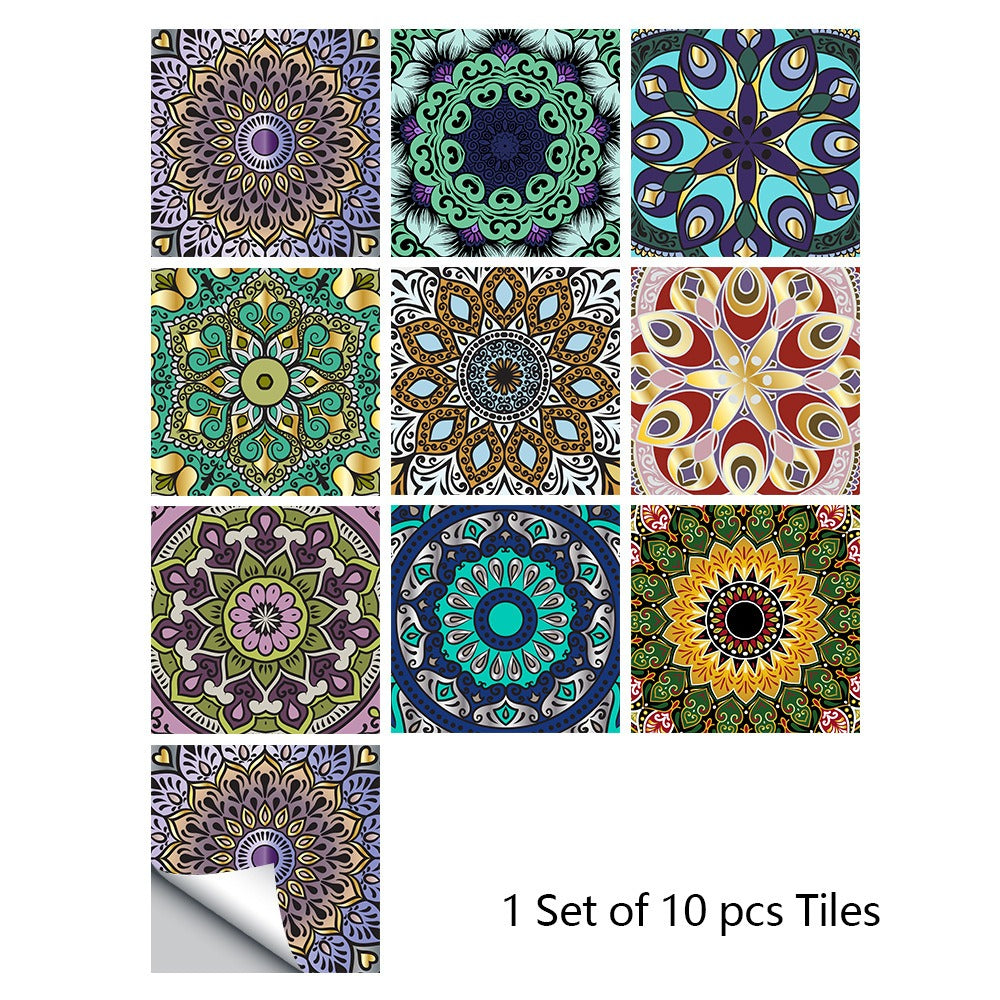Mosaic 10-Piece Imitation Ceramic Tile Stickers Set for Home Decoration