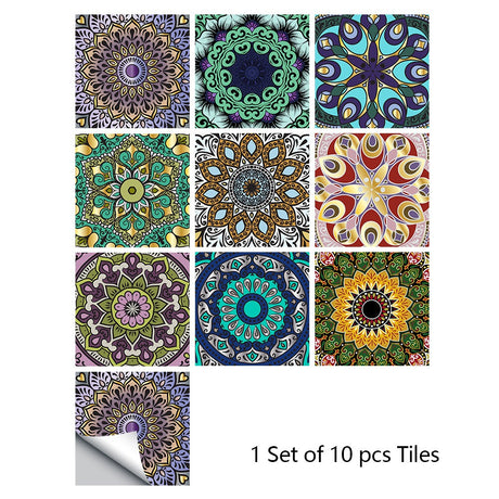 Mosaic 10-Piece Imitation Ceramic Tile Stickers Set for Home Decoration