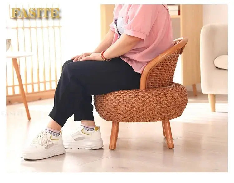 Balcony rattan chair tatami mat single with rattan solid wood for shoe stool living room adult casual - Julia M LifeStyles