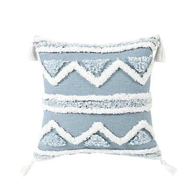 Blue Geometric Tufted Bohemian Pillow Covers Tassels Lengthen Bedroom Sofa Pillow Case For Living Room Sofa Home Decoration - Julia M LifeStyles