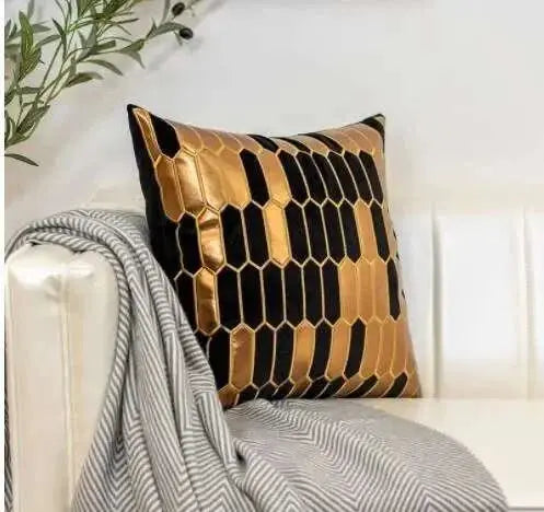 Blue Gold Jacquard Cushion Cover - Julia M LifeStyles