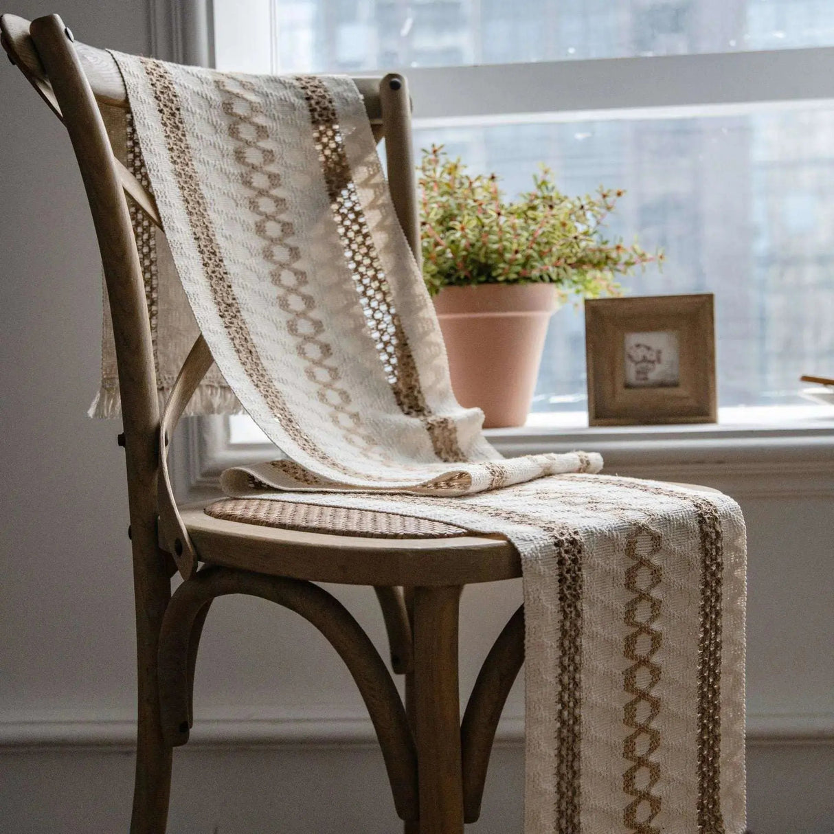 Natural Cotton Burlap Runner - Bohemian Style with Tassels - Julia M LifeStyles