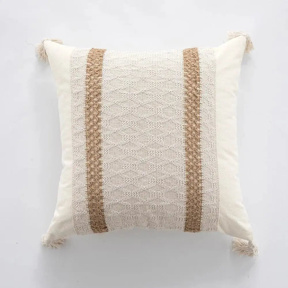 Bohemian Linen Fringed Throw Pillow Cover – Embroidered Decorative Cushion - Julia M LifeStyles