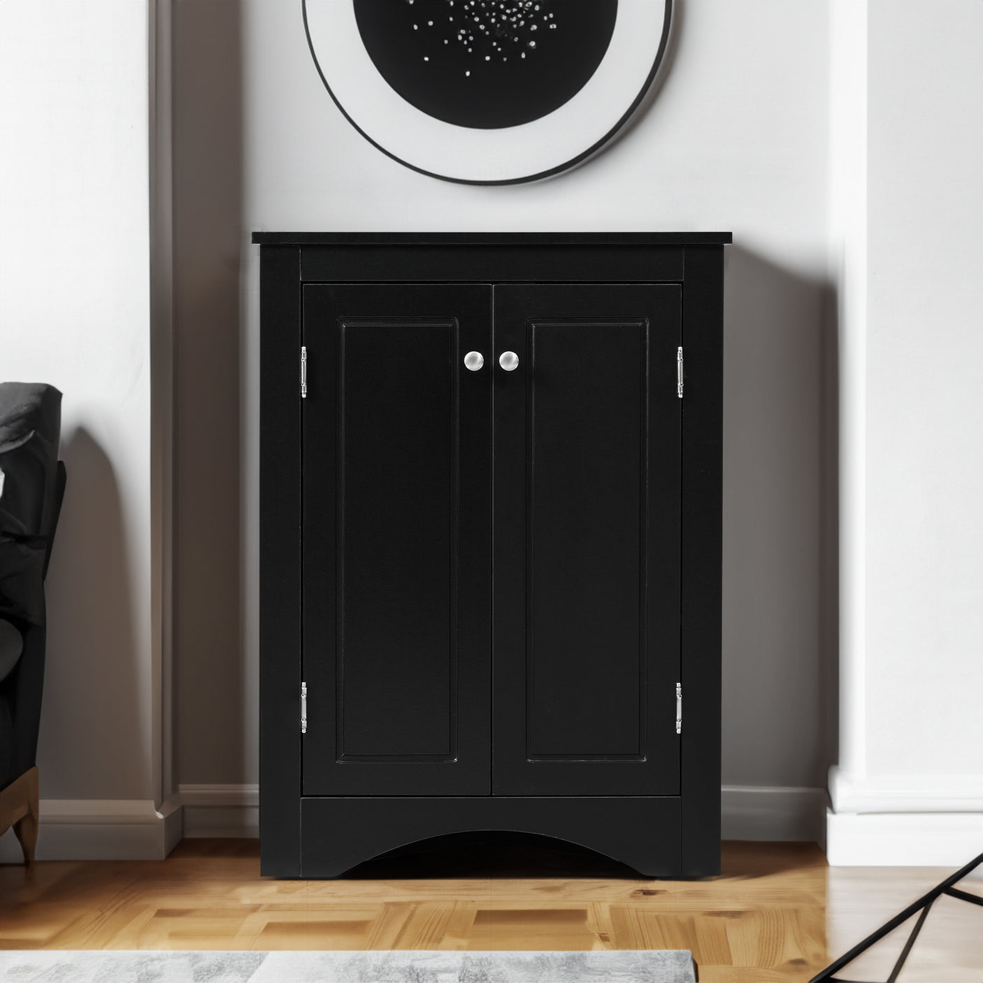Black Triangle Bathroom Storage Cabinet with Adjustable Shelves, Freestanding Floor Cabinet for Home Kitchen - Julia M LifeStyles