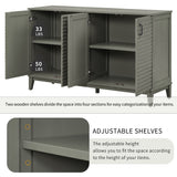 Side panel with 4-door large storage buffet, adjustable shelves and metal handles (antique gray)