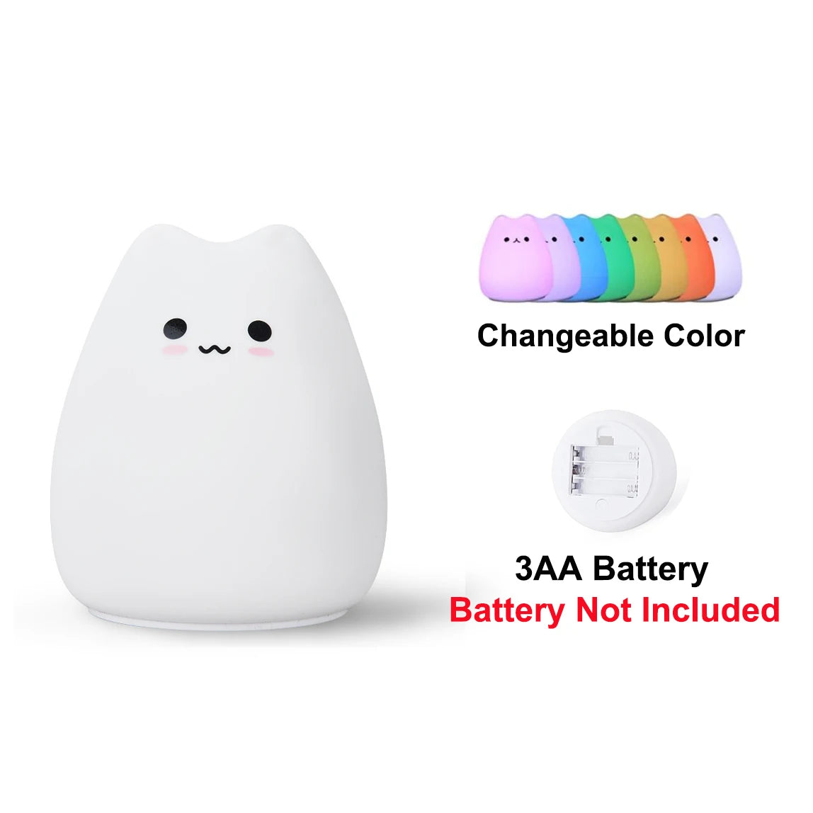 Touch Night Light Colorful Cat Silicone Animal Light Led Cartoon Lamp Bedroom Decoration Lights Bedside Lighting eprolo