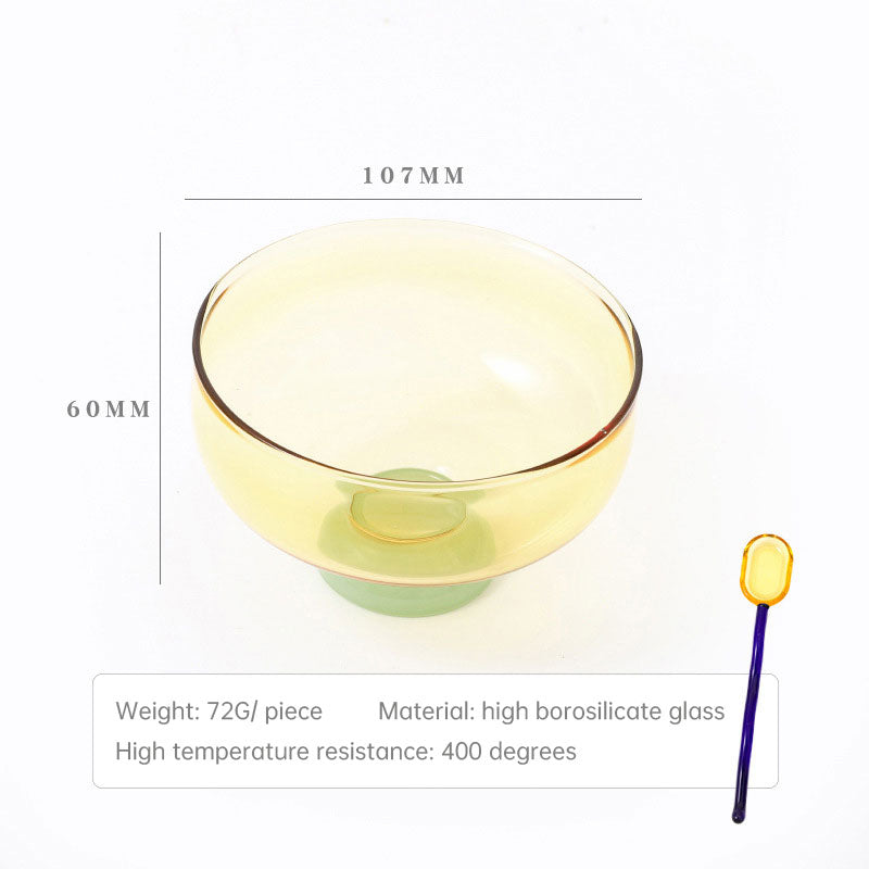 Colored Glass Bowl, Fruit Salad Bowl, Soup Bowl, Tableware, Household Heat-Resistant Transparent Rice Bowl, Spoon Set