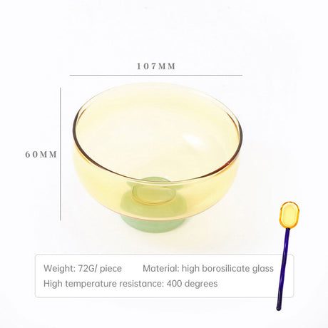 Colored Glass Bowl, Fruit Salad Bowl, Soup Bowl, Tableware, Household Heat-Resistant Transparent Rice Bowl, Spoon Set
