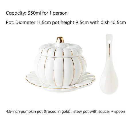 Creative Ceramic Pumpkin Cup, Steamed Egg Cup, Stewed Pot with Cover, Pure White Mini Bird's Nest Cup, Soup Cup - Julia M LifeStyles