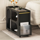 Stylish mobile desk with lockable wheels,bedside table with 5mm thick grooved tempered glass and gold round bars ，black Julia M Home & Kitchen