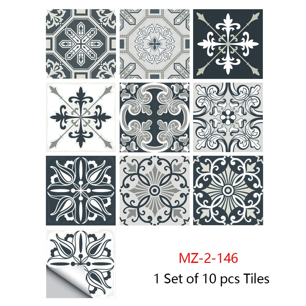 Mosaic 10-Piece Imitation Ceramic Tile Stickers Set for Home Decoration