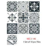 Mosaic 10-Piece Imitation Ceramic Tile Stickers Set for Home Decoration