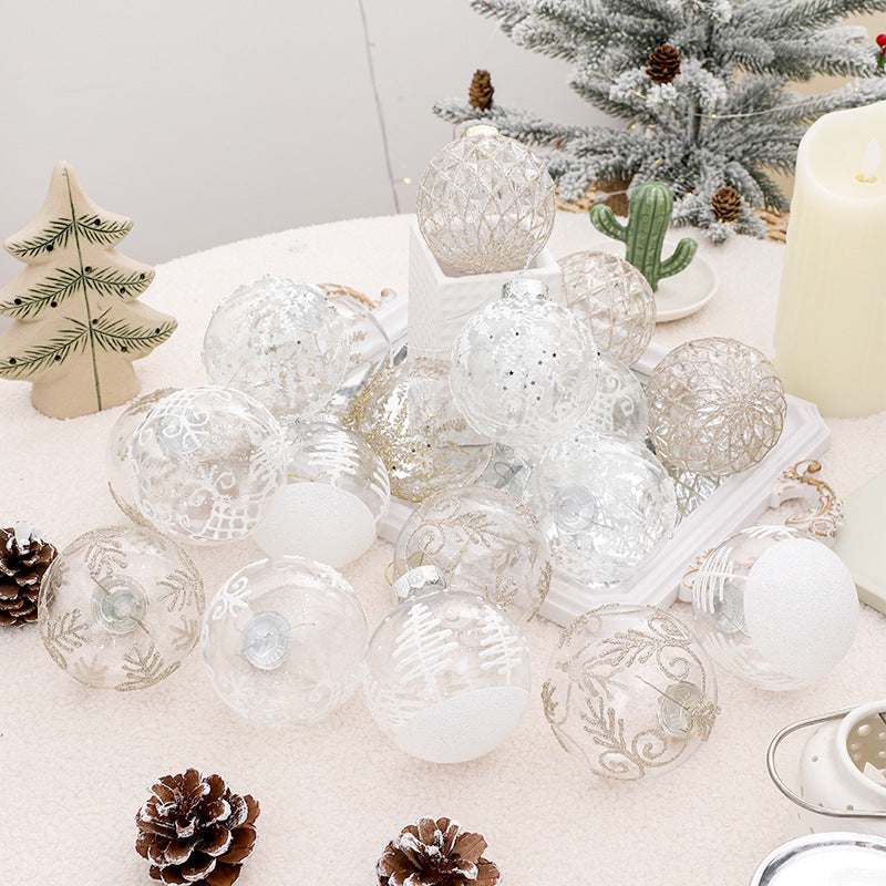 Christmas decorations 8cm/9PCS transparent PET painted Christmas ball gift box set Christmas tree pendant eprolo