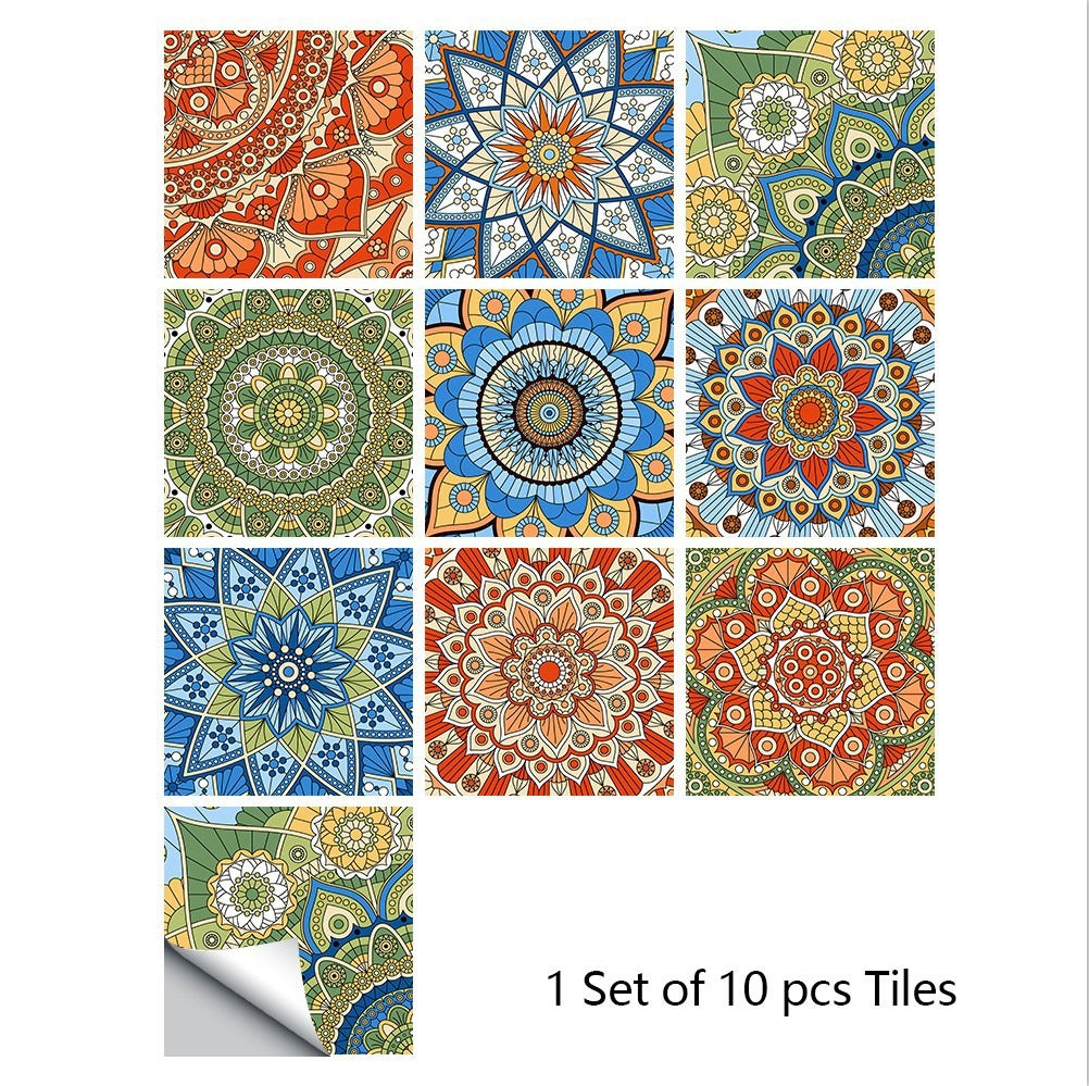 Mosaic 10-Piece Imitation Ceramic Tile Stickers Set for Home Decoration