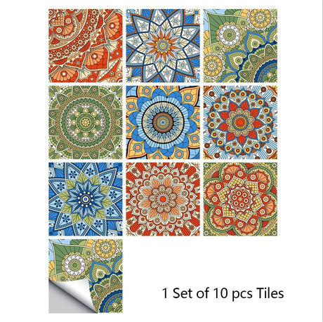 Mosaic 10-Piece Imitation Ceramic Tile Stickers Set for Home Decoration