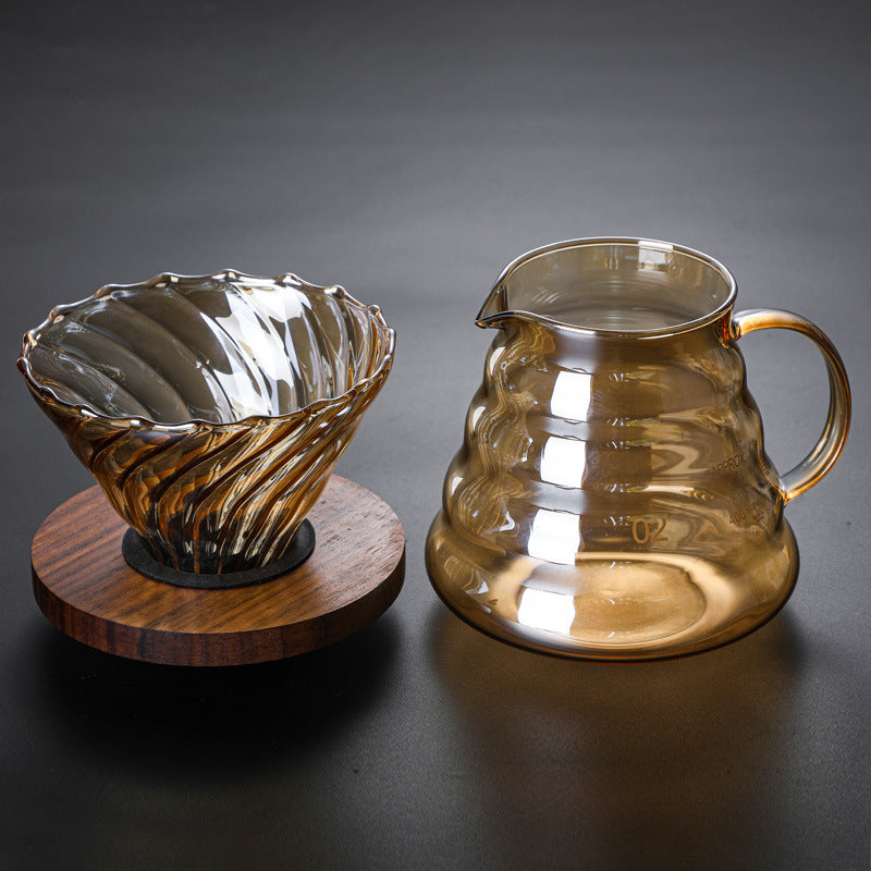 Handmade Japanese 500ml Brown Glass Mini Coffee Pot Set