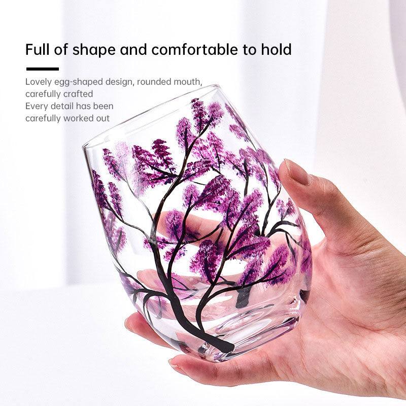 Hand-painted crystal glass wine goblet with four seasons design on premium crystal