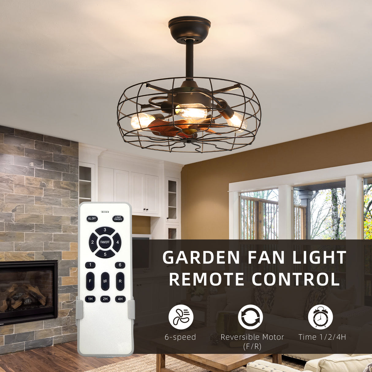 European Style 19inch Cage Retro Ceiling Fan with Lights