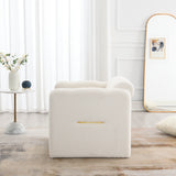 Armchair with wavy armrests, metal decorations on both sides of the armrests, made of Teddy cloth, white