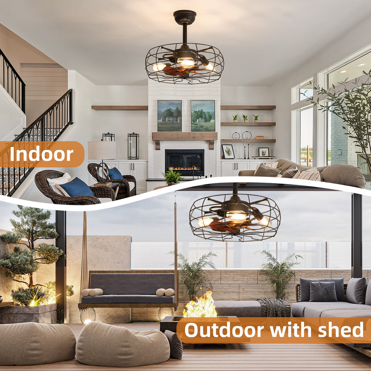 European Style 19inch Cage Retro Ceiling Fan with Lights