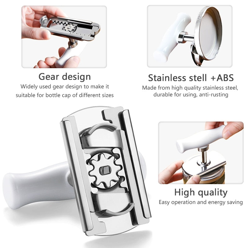 Multi-function Bottle Cap Opener Stainless Steel Lids Off Jar Opener Labor-saving Screw Can Opener for Kitchen Gadget
